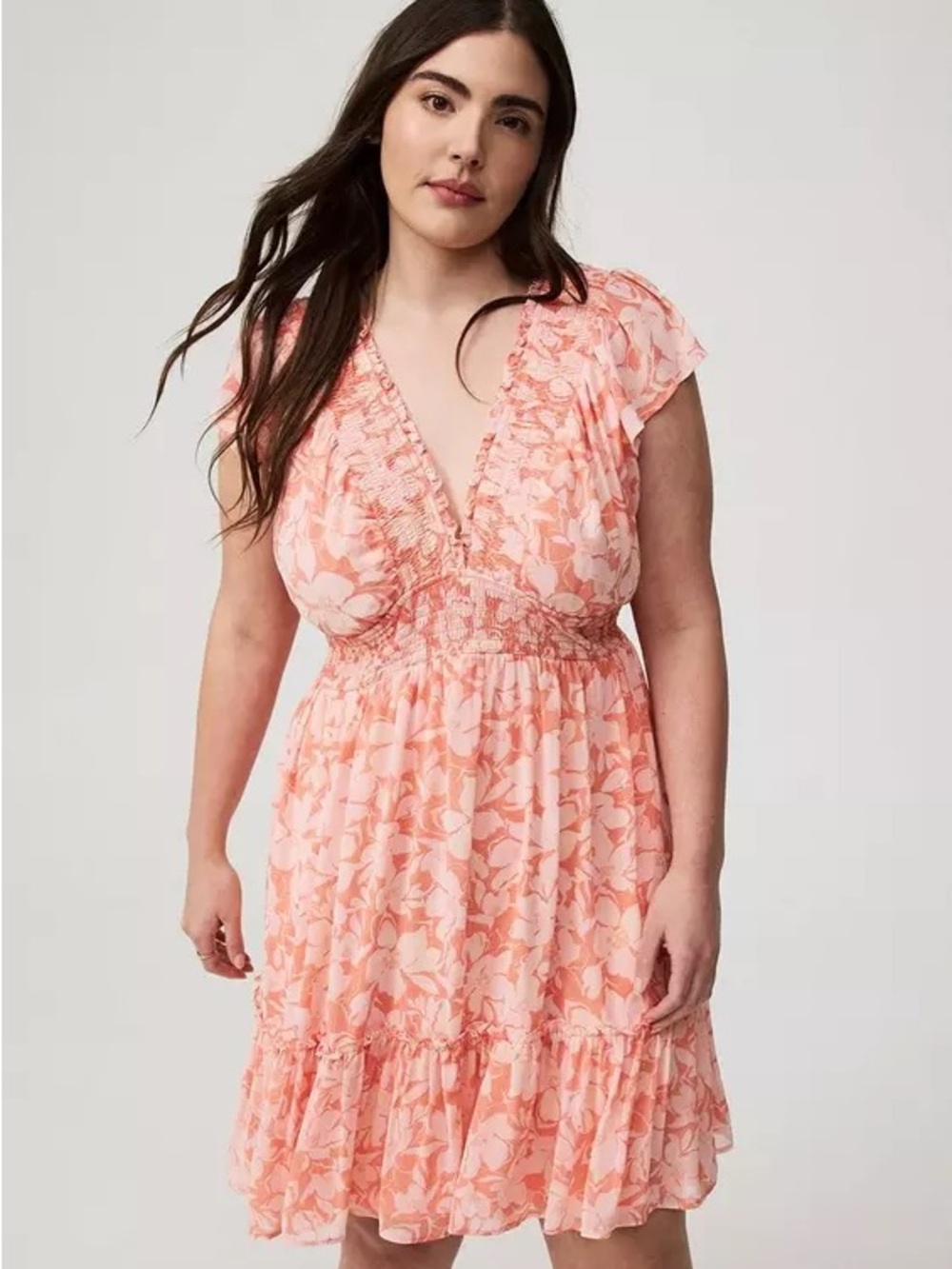 Torrid MINI CHIFFON RUFFLE SLEEVE TIERED DRESS BAJA FLORAL CAMELLIA NWT Size 4X
